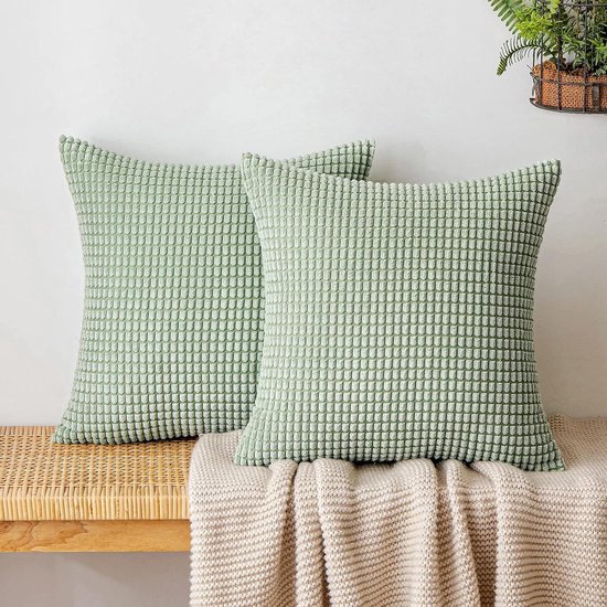 Brenzoos - Housses de coussin décoratives petit format pour canapé et lit (2 pièces) - 45 x 45 cm - Coussins moelleux et carrés - Vert haricot - Décoration d'intérieur