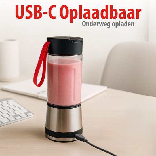 alpina Blender to Go 300ml - USB Oplaadbare Mini Blender - Draagbare Smoothie Maker 125W - RVS Keukenmixer met 1 Snelheid - Zilver van Alpina — afbeelding 4