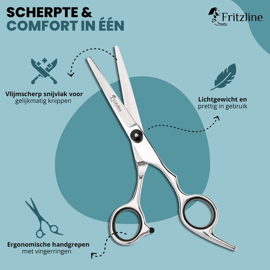 Fritzline Kappersschaar - Leren Etui - Luxe Geschenkverpakking - haar schaar - kapper - scissors - schaar kapper - snor schaar - schaar haar - hair scissors - haarknip schaar