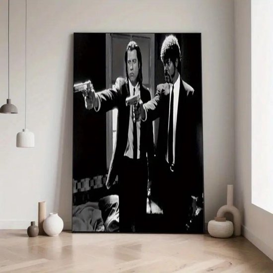 Canvas poster - Filmposter - Iconische jaren 90 cultfilm - Gangster film scène - Zwart wit poster - Dans poster - Muurposter - Binnenposter - Kado - Zonder lijst - Vintage film poster - Trendy 30x45 cm