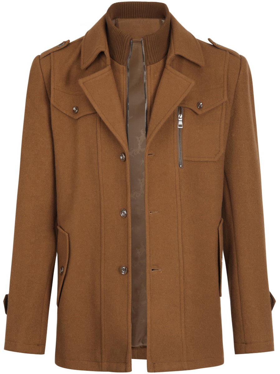 Allthemen Heren Wollen jas met opstaande kraag - Slim Fit Winter Warm Jasje - XXL