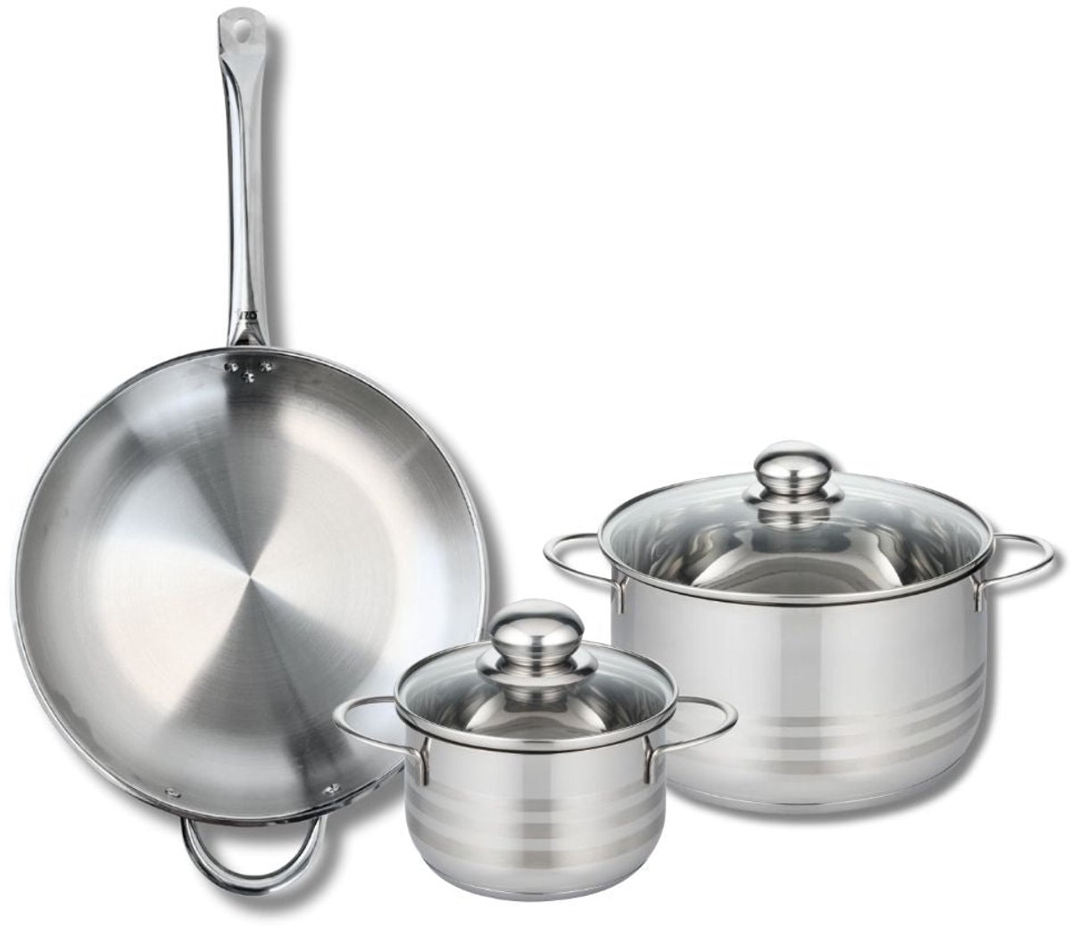 Set van 1 Koekenpan 32 cm en 2 kookpotten 16 en 24 cm Elo Profi Brillant