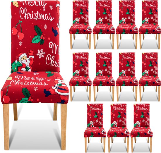 Set de 12 Housses de siège de chaises de Noël - Housses festives et Décoration - Protection pour chaises - Idéal pour les fêtes et les restaurants