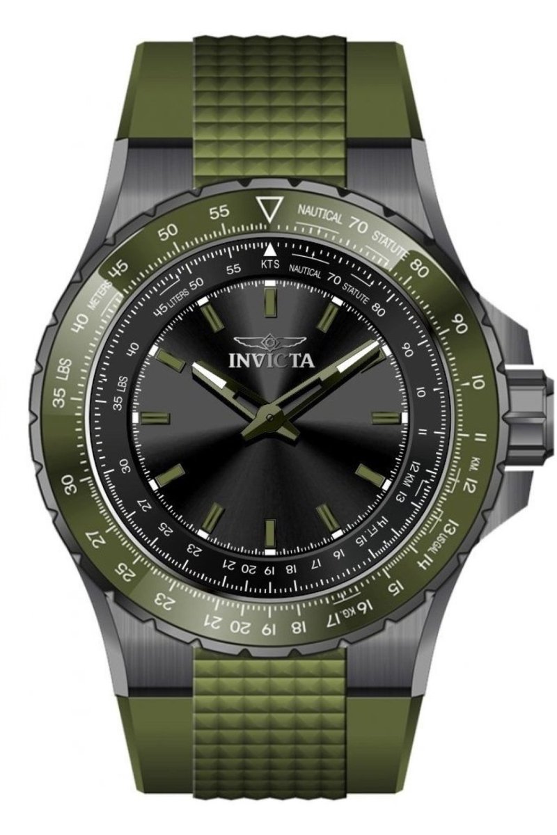 Invicta Aviator 49664 Heren Horloge - Waterdicht - Analoog - Quartz Uurwerk - Roestvrij Staal met zwarte Wijzerplaat - 50mm
