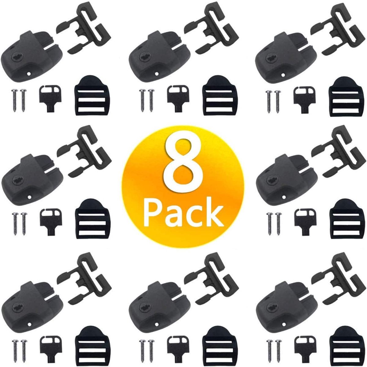 8-delige Set Spa Hot Tub Cover Clips - Zwart met Sleutels en Bevestigingsmateriaal