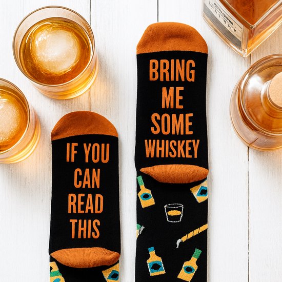 Chaussettes d'intérieur Funny Chaussettes Whiskey - Cute Home Socks AntiSlip Women and Men - If You Can Read This Whisky Boisson - 37 à 45 - Cadeau