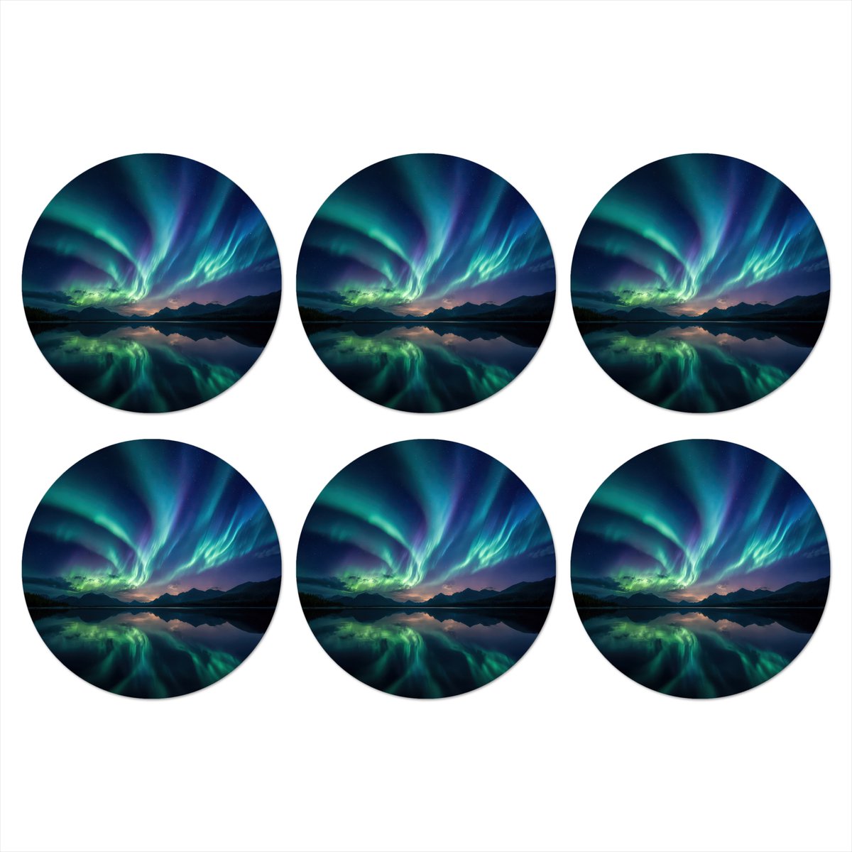 Onderzetters voor glazen - Rond - Noorderlicht - Kleurrijk - Bergmeer - 10x10 cm - Glasonderzetters - 6 stuks