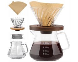Borosilicaatglas Koffiepot met Deksel, Pour Over Koffiefilterhouder & 40 Koffiefilters - 600 ML - Slow Coffee Maker Kit - V60 Cafetière - Koffiekan - Dripper Koffiemaker - Handmatig Filterkoffie Koffiezetapparaat met Herbruikbaar Koffie Filter Houder