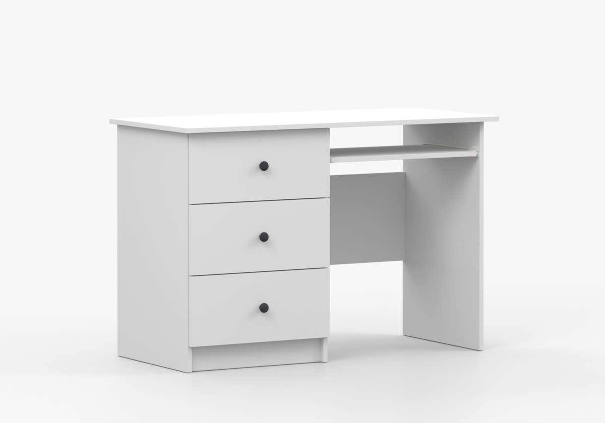 Modern kinderkamer- en tienerkamer bureau met 3 lades, robuust & onderhoudsvriendelijk – kinderschrijftafel, tienerschrijftafel, bureau voor kantoor, computertafel - Bureau Fizzy - Wit + antraciet handgrepen