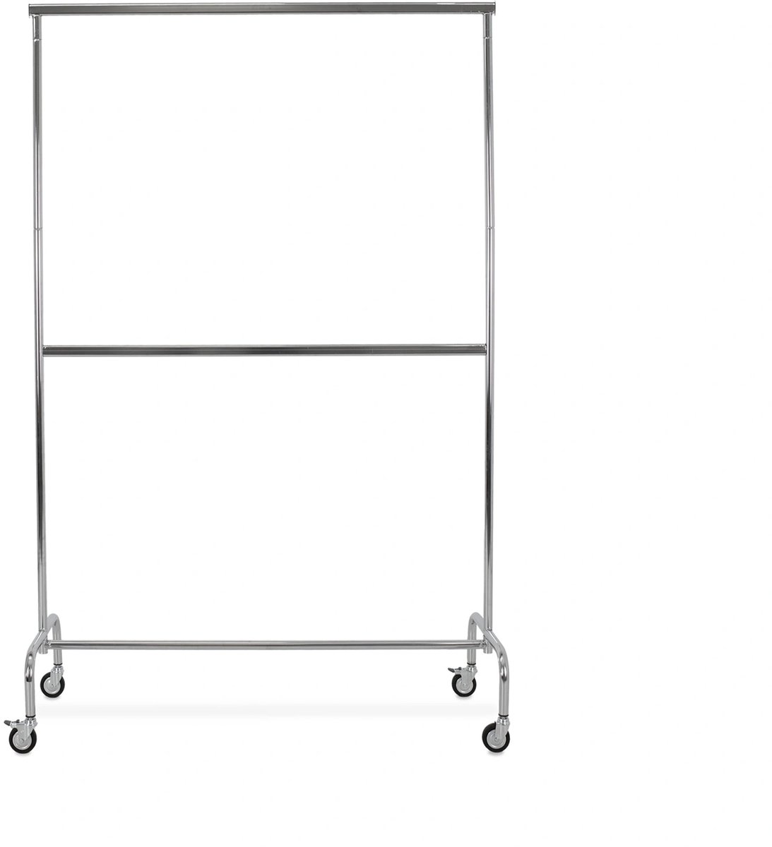 Kledingrek met vaste tussenbar, chroom, 140 cm breed, op wielen