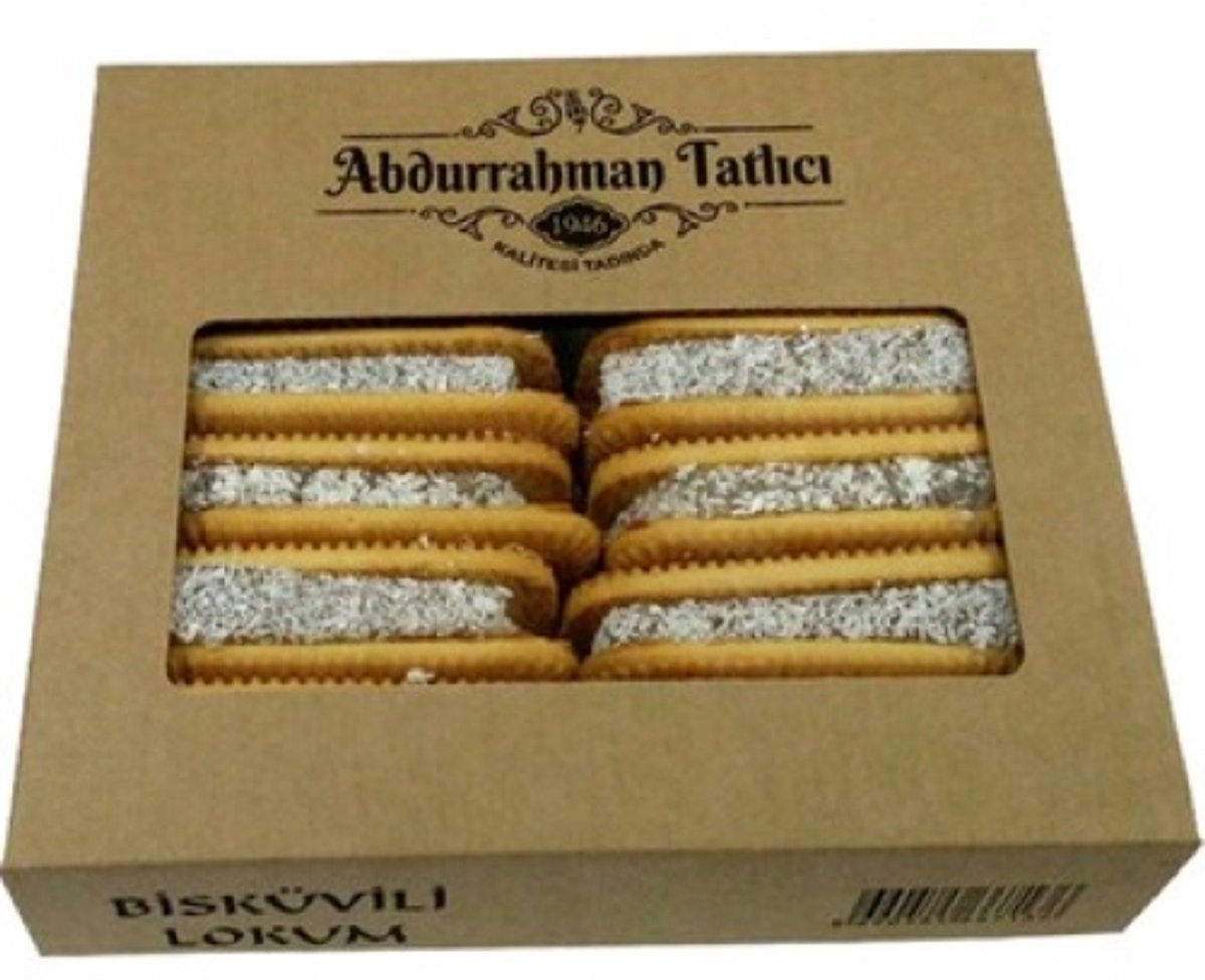 Abdurrahman Tatlıcı Biskuit Lokum 450 g | Traditionele Turkse Delight | Romige Vulling & Premium Kwaliteit - Bisküvi Arası Lokum | Geleneksel Türk Tatlısı | Kremalı Dolgu & Premium Kalite - Biscuit Turkish Delight 450 g Turkish Sweet Premium Quality