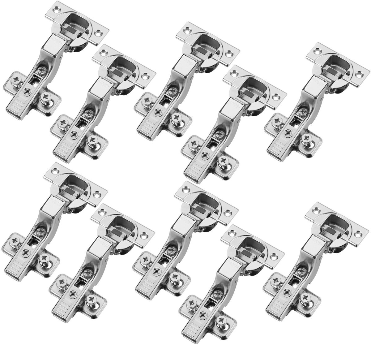 Set van 10 BLUM binnenscharnier 71B3750 110° met automatisch sluitmechanisme incl. montageplaat 173L8100 en systeemschroeven