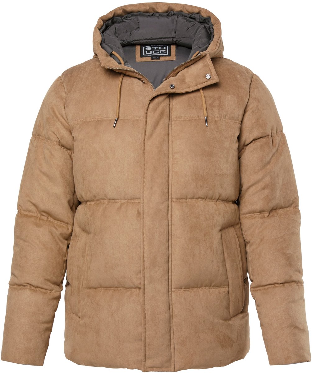 STHUGE - Heren - Gewatteerde jas doorgestikte jas capuchon - Beige - Maat 3XL