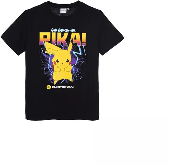 T-shirt Pokémon Enfants Zwart – Imprimé Pikachu – 100 % Katoen – Attrape-les tous – Taille 146/152