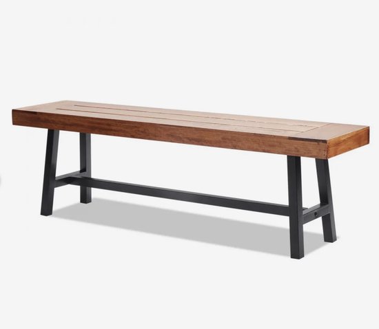 Banc de jardin J&R - Bois avec structure en métal - Banc de jardin moderne - Banc de salle à manger - Banc Décoration - Banc de salle à manger - Banc de cuisine - Jardin - 160 x 36,5 cm