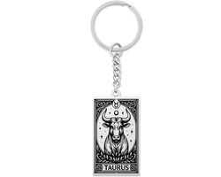 Sterrenbeeld Stier (Taurus) Sleutelhanger Zilverkleurig - Zodiac in de stijl van Rider-Waite Tarot - Roestvrij Staal / Stainless Steel - Pax Amare