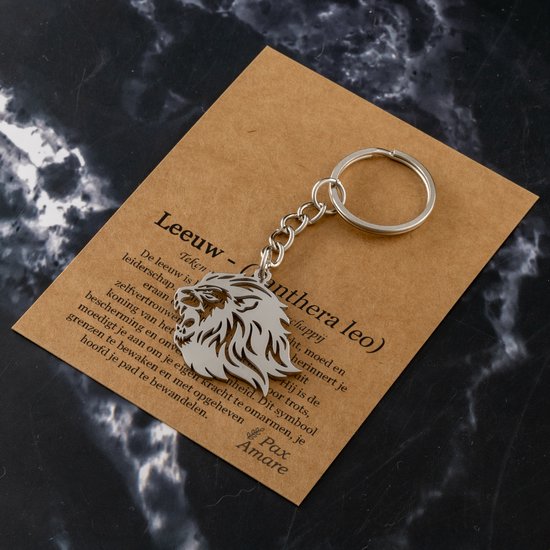 Porte-clés tête de lion argenté - Pendentif lion tendance - Acier inoxydable - Pax Amare