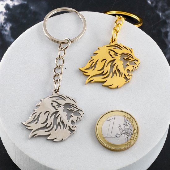 Porte-clés tête de lion argenté - Pendentif lion tendance - Acier inoxydable - Pax Amare