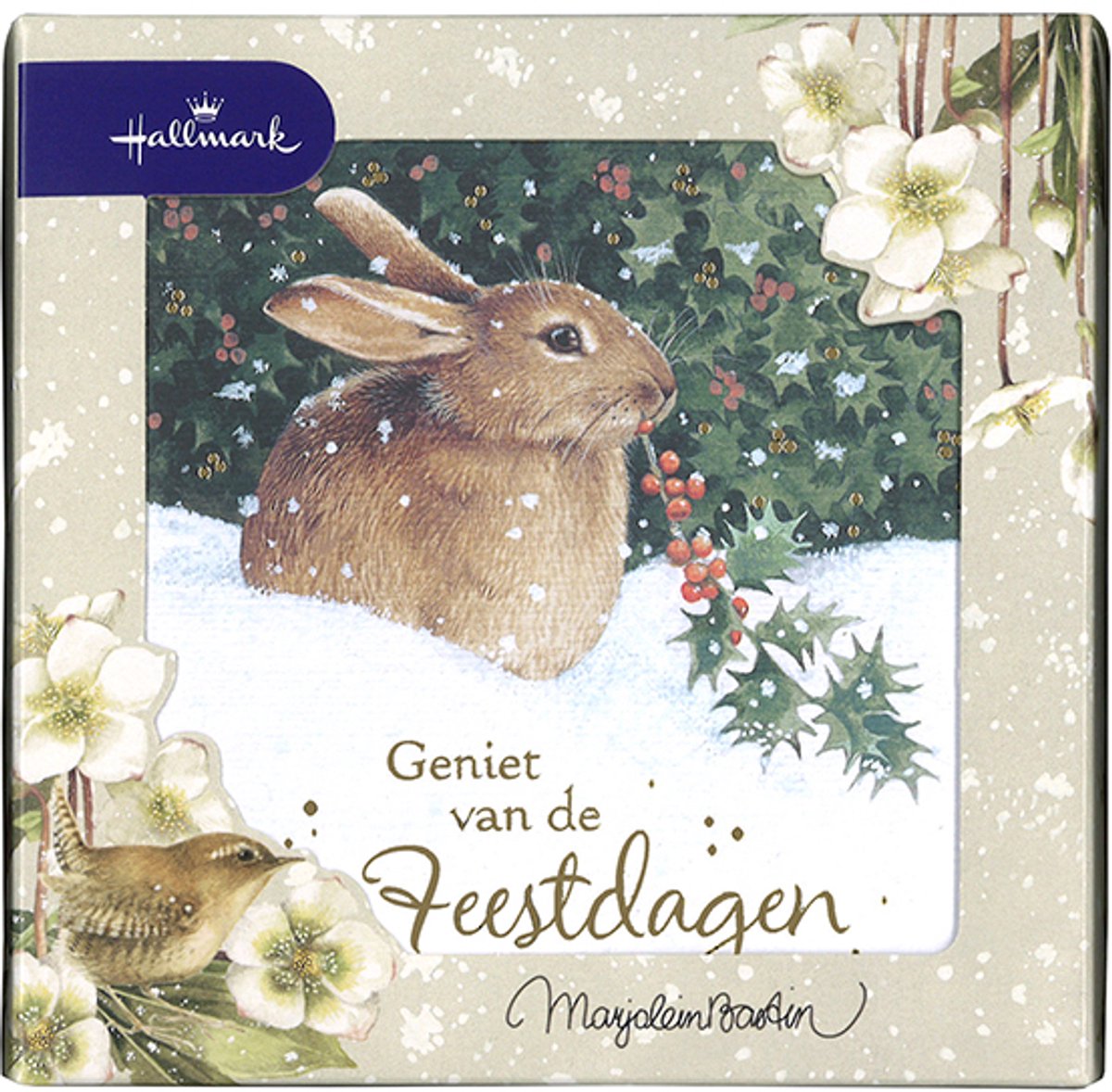 Hallmark - Marjolein Bastin - 16 Kerstkaarten - Konijn - Goudfolie - Vierkant - Kerst - Nieuwjaar - 13 x 13 cm