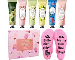 6-delige mini-handcrèmeset met sokken - Bedrukt: Moeder niet storen - Laat je ogen rusten - Kersthandcrème voor droge handen en voeten - Cadeaus voor vrouwen kerst