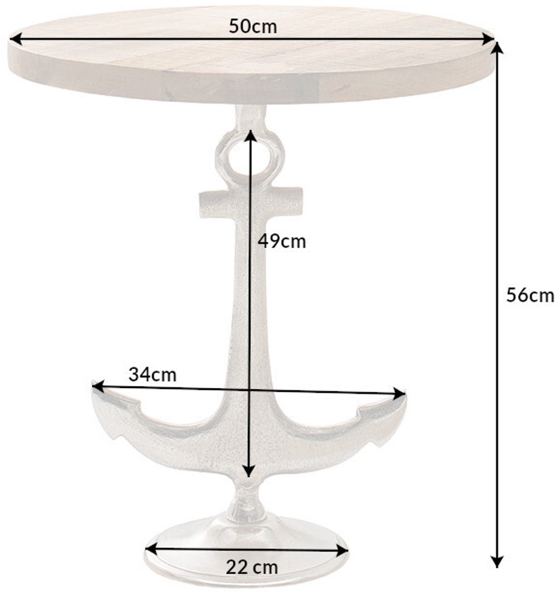 Invicta Interior Maritiem design bijzettafel SEVEN SEAS 50cm anker met mangohouten blad - 38542 Zie omschrijving
