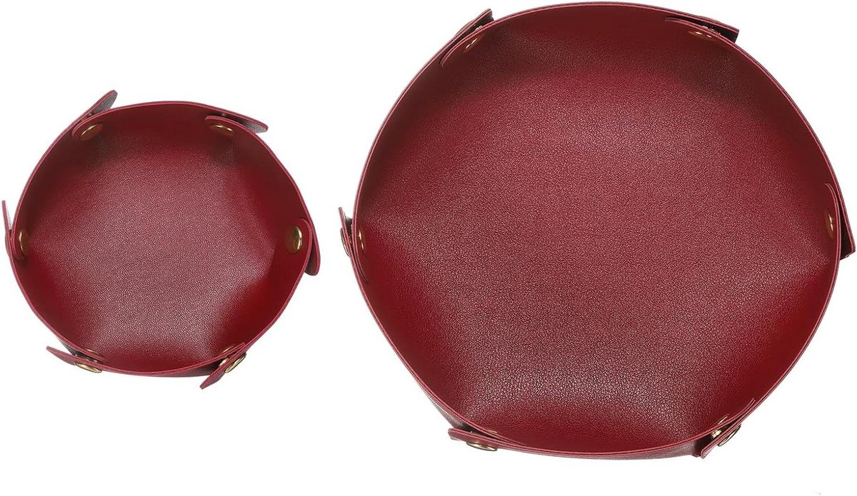 Allecto plus - Opbergplank PU Leder 2 stuks - Unisex Opvouwbare Draagbare Tafel met Opbergruimte - Sleutels, Horloges, Sieraden - Wijnrood
