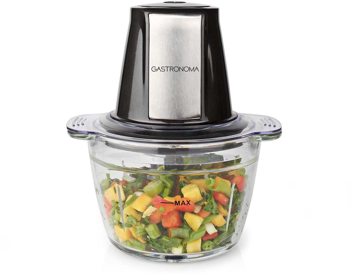 Gastronoma 18210101 - Mini foodchopper - 500 W - 1000 ml - Glazen kom - Zwart RVS
