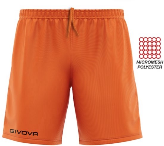 Oranje Givova sportshort met trekkoord en logo op de linkerpijp. Gemaakt van micromesh polyester.