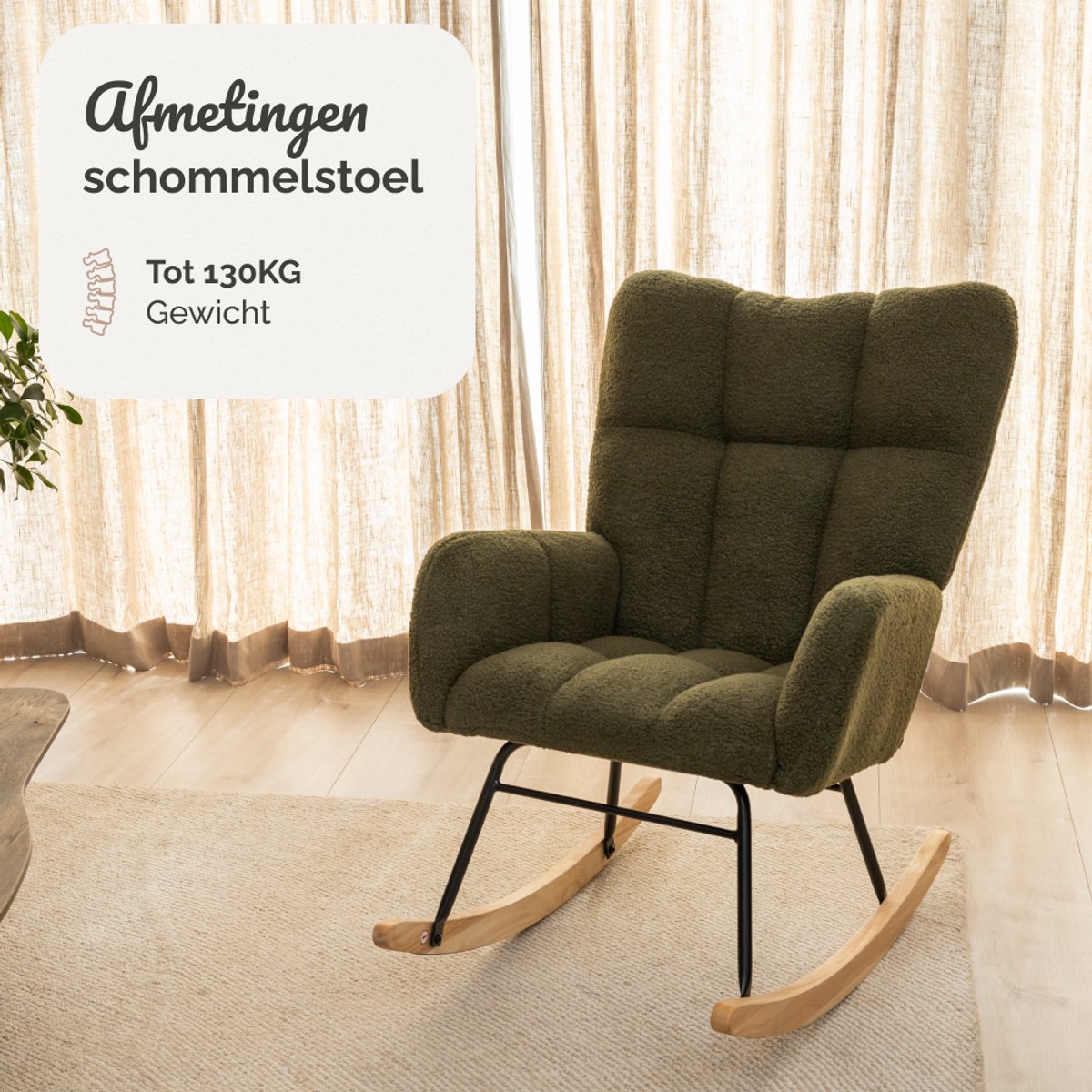 SITTT Schommelstoel - Relaxstoel babykamer - Fauteuil - Voedingsstoel - Donker Groen — afbeelding 3