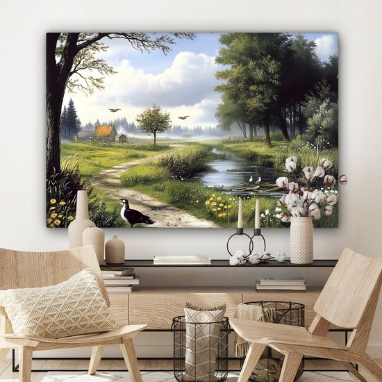 Tableau sur toile 120x80 cm - Décoration murale exclusive Chemin de sable - Paysage vert - Water - Décoration murale salon - Décoration chambre - Accessoires chambre - Peintures sur toile