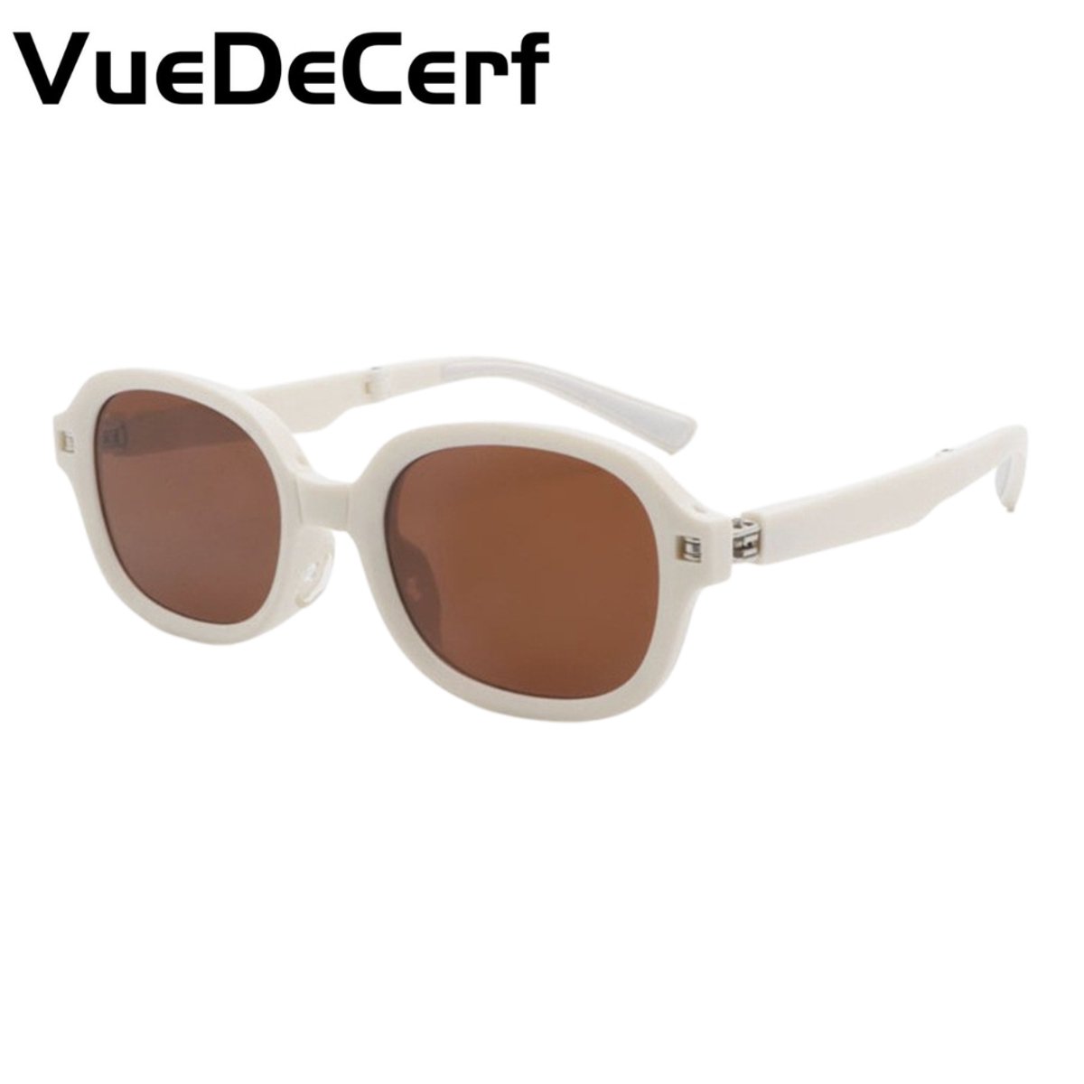 VueDeCerf Unisex Zonnebril - Opvouwbare Zonnebril - UV380 - Ovaal - Wit Montuur met Bruine Glazen