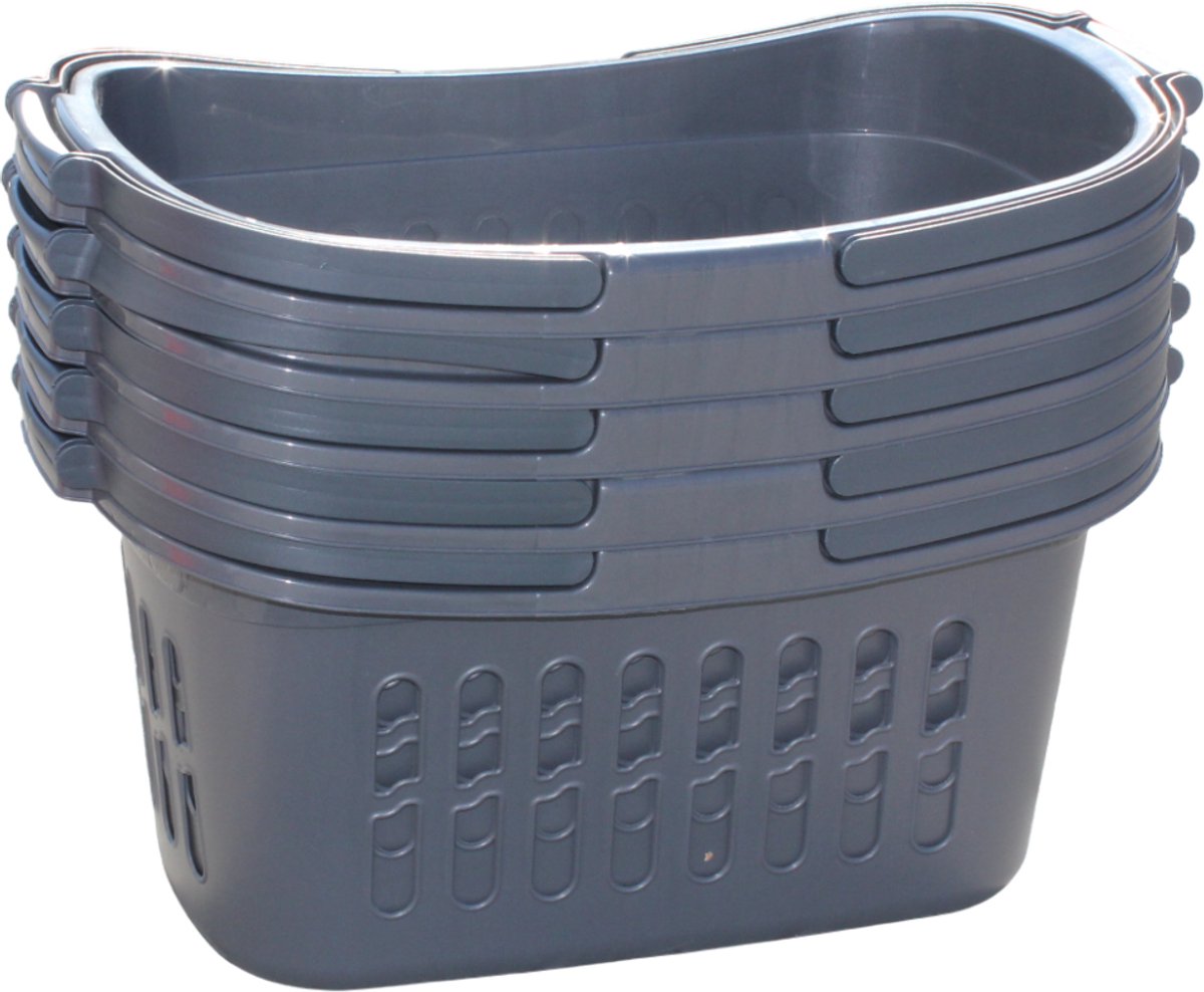 Alpfa - Winkelmand - Winkelmandje - Boodschappenmand - Boodschappenmandje - Set van 5 Stuks - Donkergrijs - 32 Liter - met Handvaten - Handgrepen - 48x28x24 cm