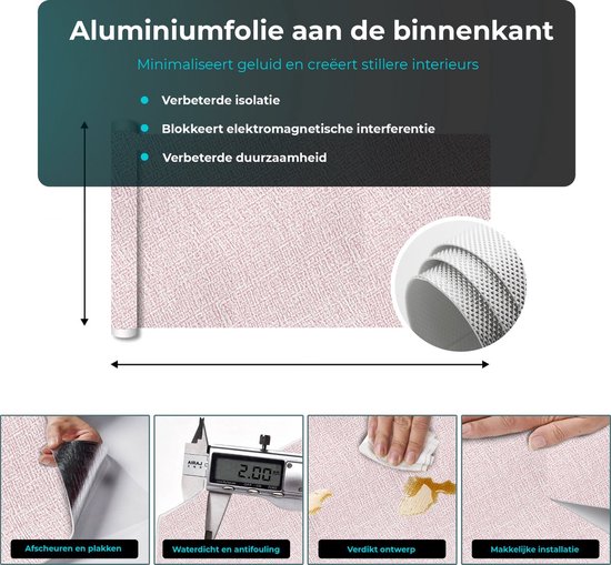 Mogi Products- Isolerend Behang - Zelfklevend Behang voor Woonkamer & Slaapkamer - ± 2 mm Dik en Waterbestendig-Linnenstructuur Roos- Isolatie behang