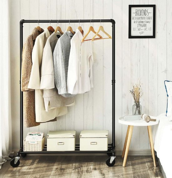 MAZAZU Kledingrek – Industrieel Zwart – Opbergrek met Legplank – 100×49×163 cm – Stabiel & Stevig