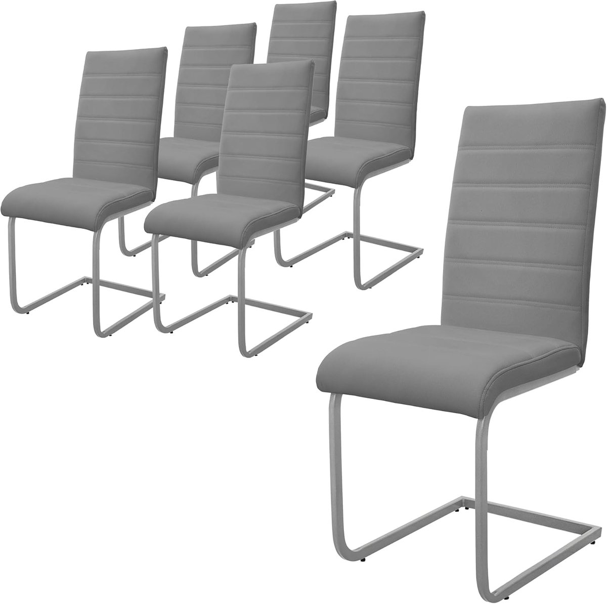Set van 6 Grijze Ergonomische Eetkamerstoelen met Hoog Rugleuning - Comfortabele Schommels