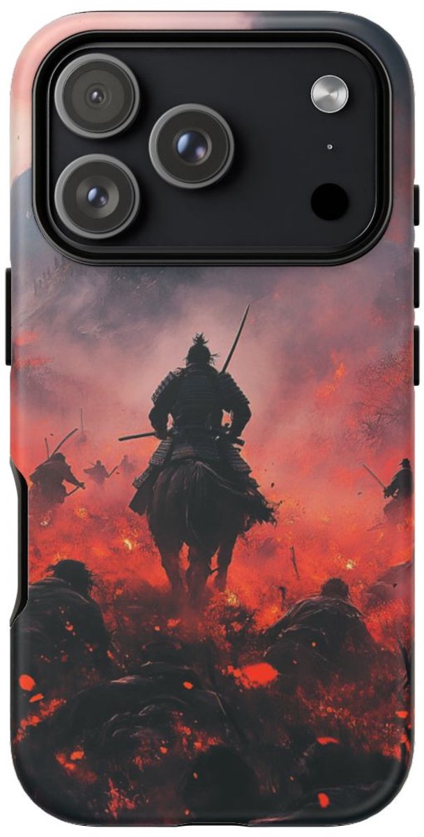 Samurai Strijd te Midden van Vurige Rook – Telefoonhoesje Geschikt voor iPhone 17 Pro
