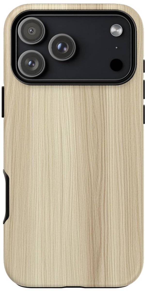 Licht Crèmekleurige Houtnerfstructuur – Telefoonhoesje Geschikt voor iPhone 17 Pro Max