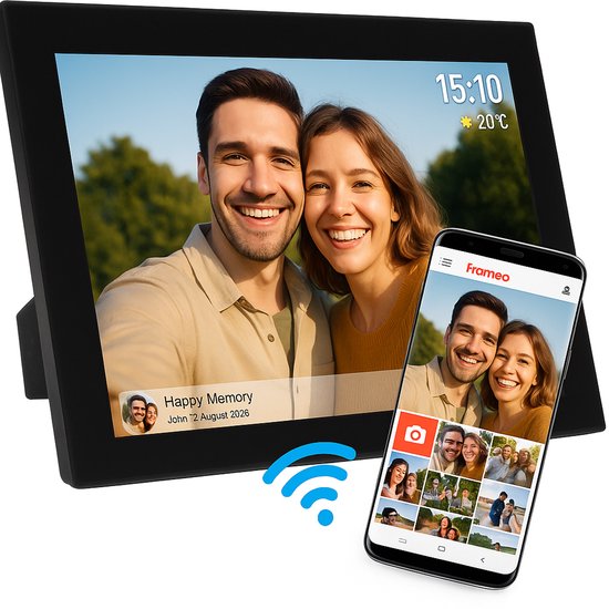 Cadre photo numérique Vendar® - Carte SD 32 Go incluse - HD 10,1 pouces - Wi-Fi - Application Frameo incluse - Cadres photo - Écran tactile IPS - Cadre photo numérique