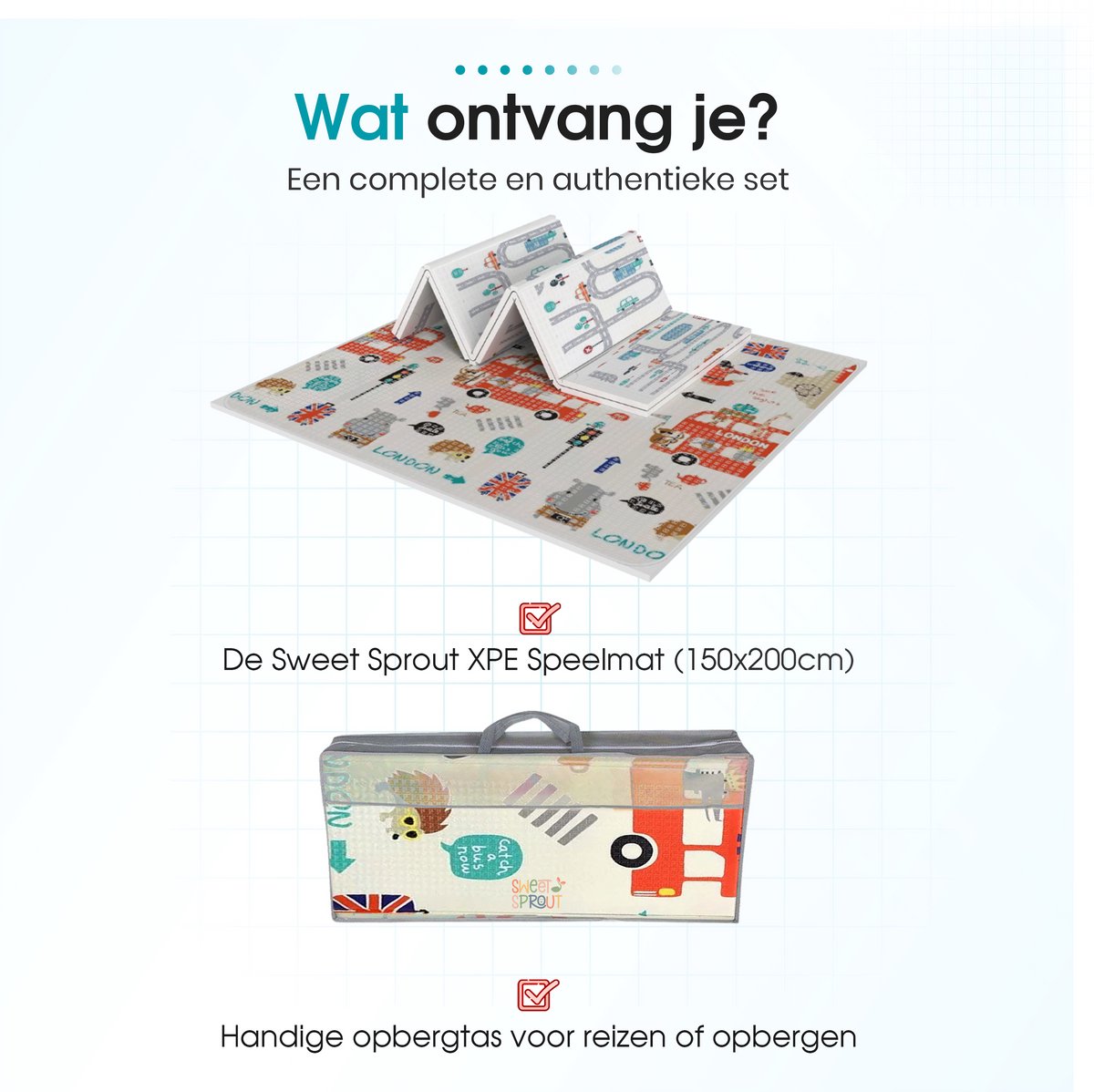 Speelmat – Speelkleed - Kinderen – Boxkleed - Babygym - Zachte Kruipmat met Levendige Auto & Stad Print – Speelmat foam - Baby - Opvouwbaar - Babyshower - 150x200cm - Inclusief opbergtas — afbeelding 8
