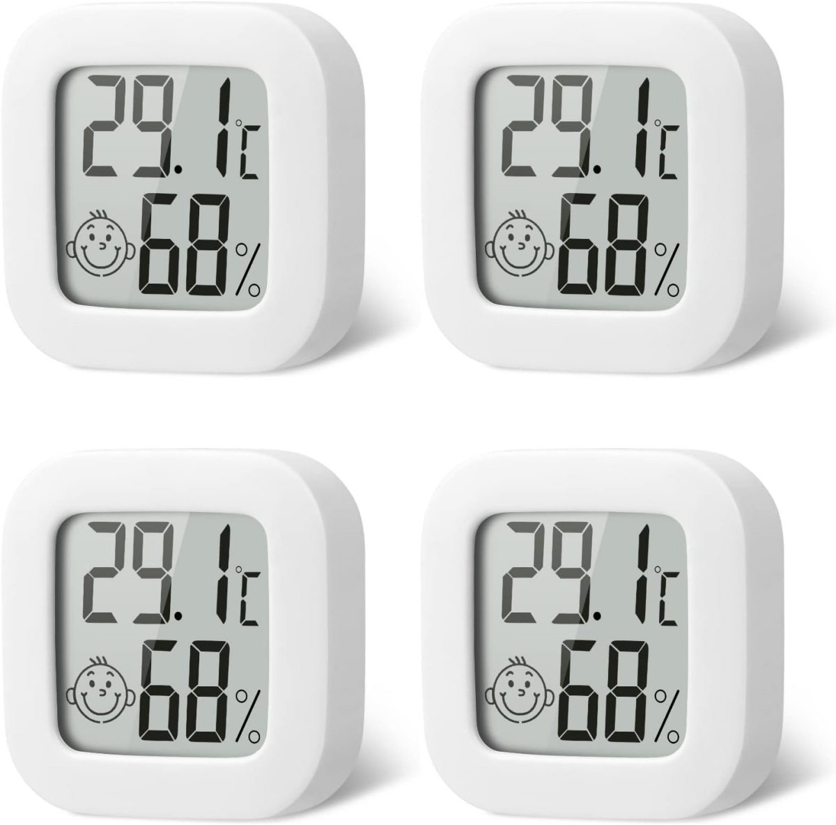 TOVBMUP Mini LCD-thermometer - Digitale binnenthermometer en hygrometer - Draadloze hygrometer - Geschikt voor kinderkamers, woonkamers, kantoren, kassen - Wit - 4-pack