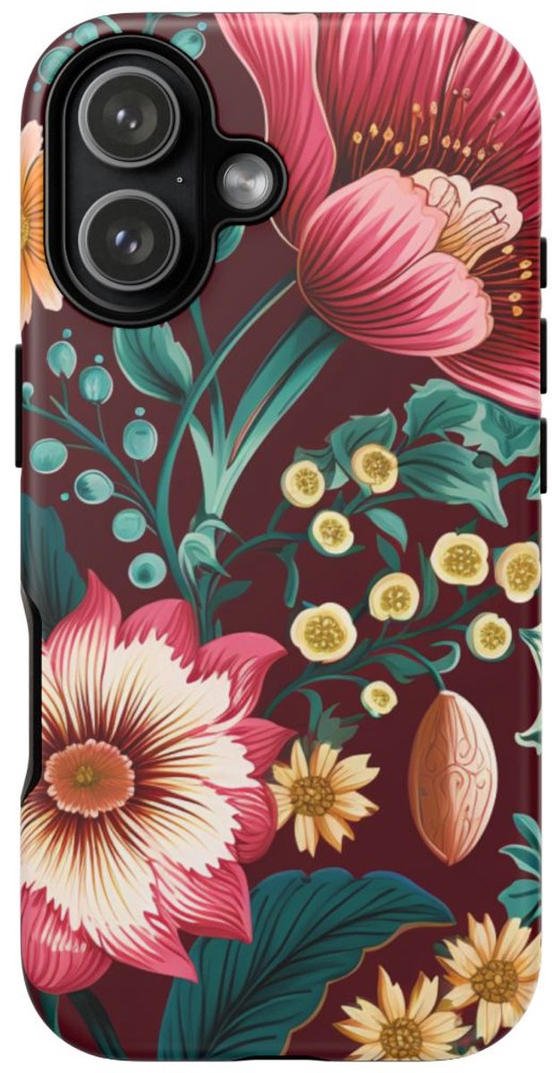 Botanisch Bloemenpatroon in Amber en Teal – Telefoonhoesje Geschikt voor iPhone 17