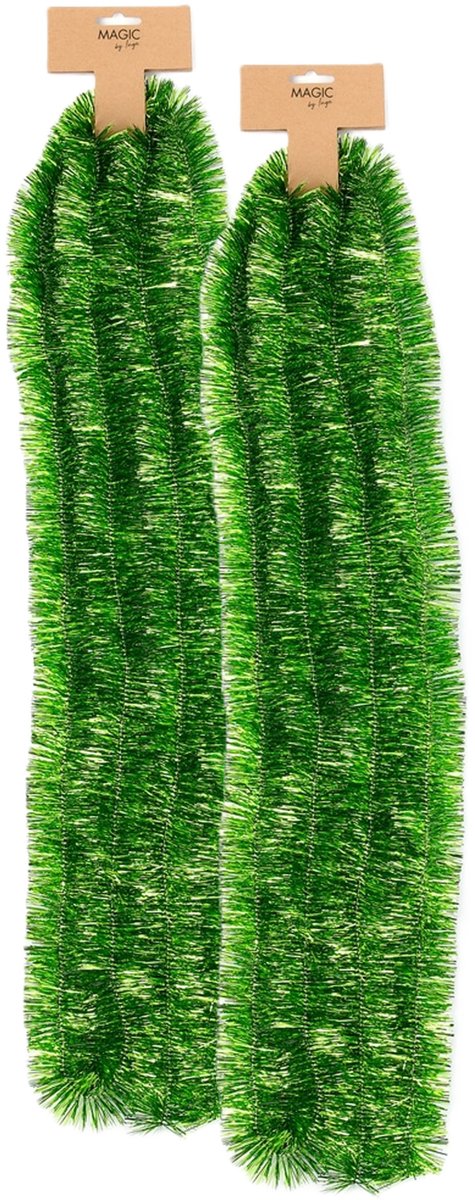 Inge Christmas Decor Kerstslinger - 2x - groen - folie - 270 cm - lametta - kerstboomslinger - kerstversiering