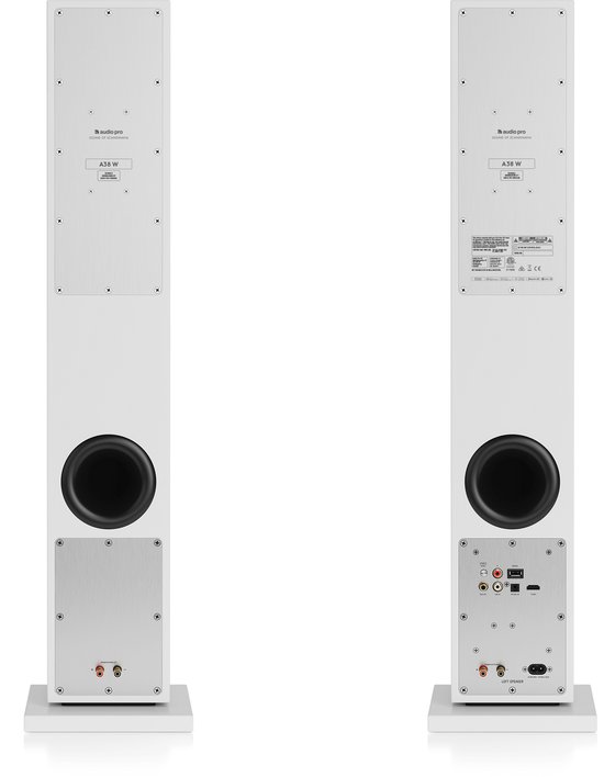 Audio Pro A38 W Smart Multiroom Actieve Vloerstaande Luidsprekers - Audio Pro Multiroom (Linkplay) - Ruimtecorrectie - 2x75W Speakers - 2.5-weg - Wit — afbeelding 4