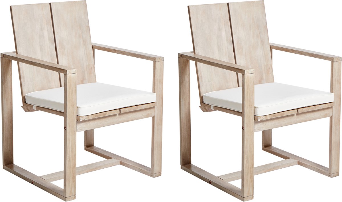 Beliani AZZANELLO - Tuinstoel set van 2 - Gebroken wit - Acaciahout Bruin