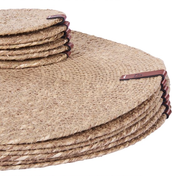 BELIANI KUNZEA - Set de 12 sets de table et dessous de verre - Naturel - Fibre de mer
