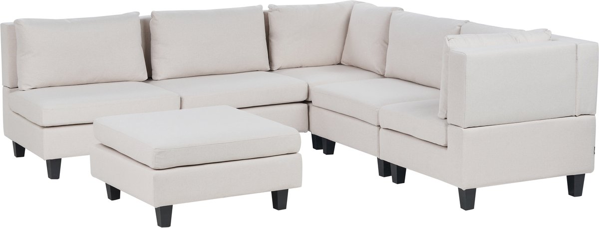 UNSTAD - 5-zitsbank met ottomaan - Lichtbeige - Links - Polyester