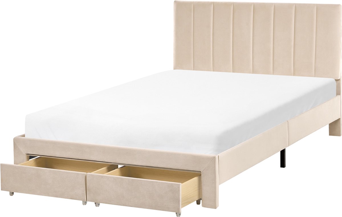 LONZAC - Bed met opbergruimte - Beige - 120 x 200 cm - Fluweel