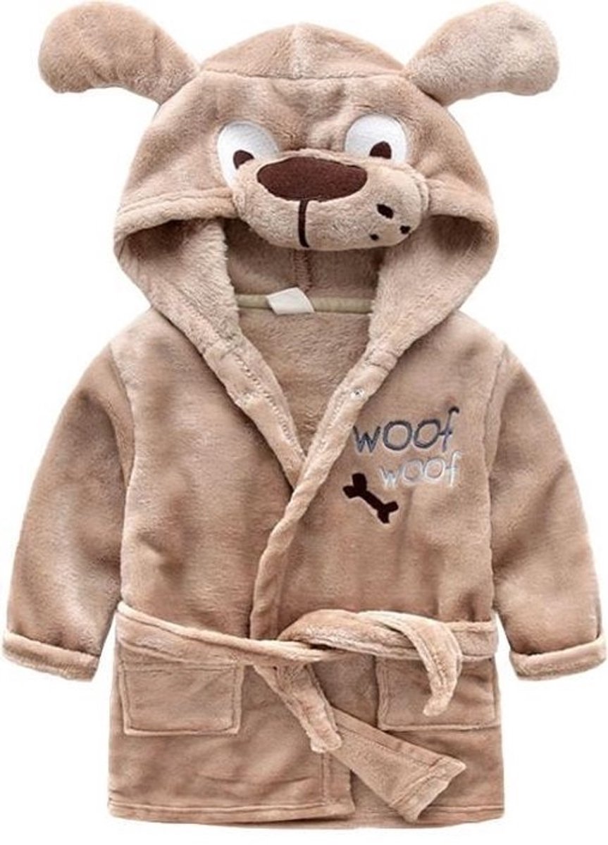 Kinder Peuter Badjas Jongens 2-3 Jaar (Maat 92/98) – Bruin – Hond Design met Capuchon en Zakken