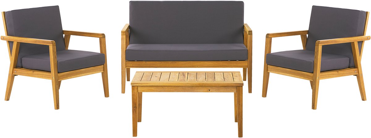 Beliani PALLANO - Loungeset - Donkergrijs - Acaciahout Bruin