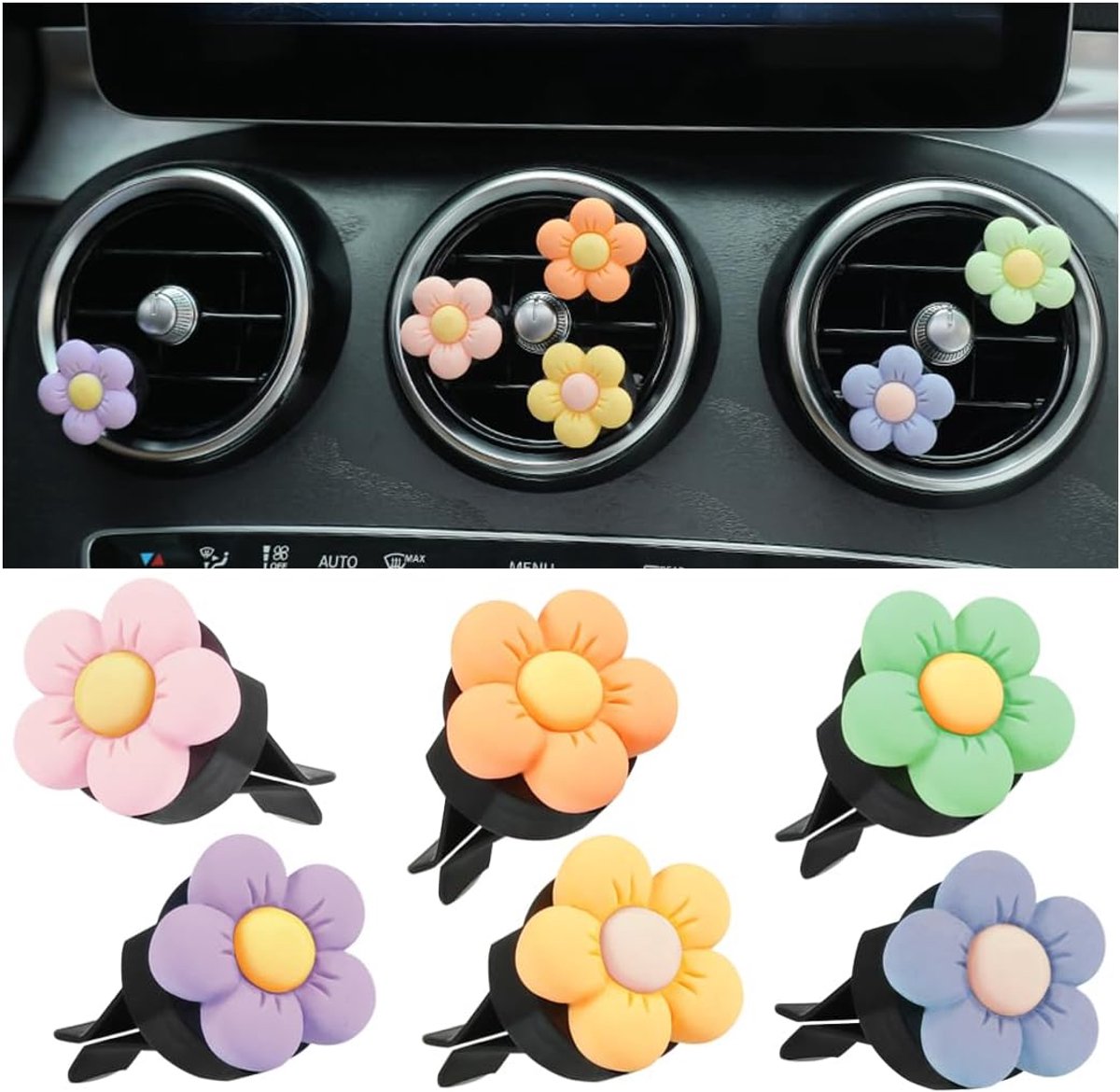 6 stuks decoraties bloemclips voor auto luchtventilatie - auto luchtverfrisser clip charme - interdecor accessoires - bloemvorm decoratieve auto's luchtverfrisser clip kleurrijk - auto accessoires
